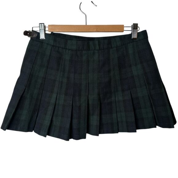 Y2K Brandy Melville Dk Green Plaid Pleated Mini Wrap Skirt One Size Range 2-4 - Picture 2 of 4